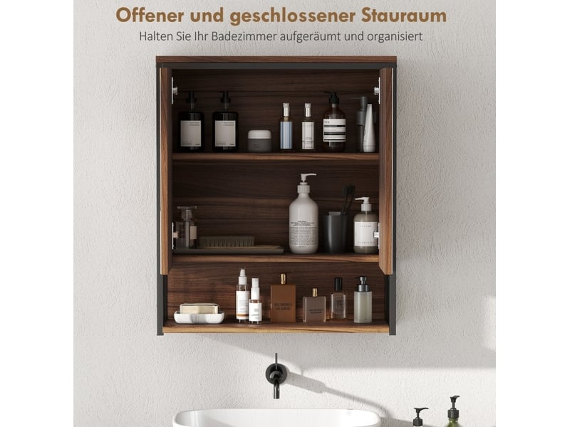  Armoire de salle de bains murale 56x20x65 cm marron, mdf et panneau de particules, avec miroir  - Conforama E