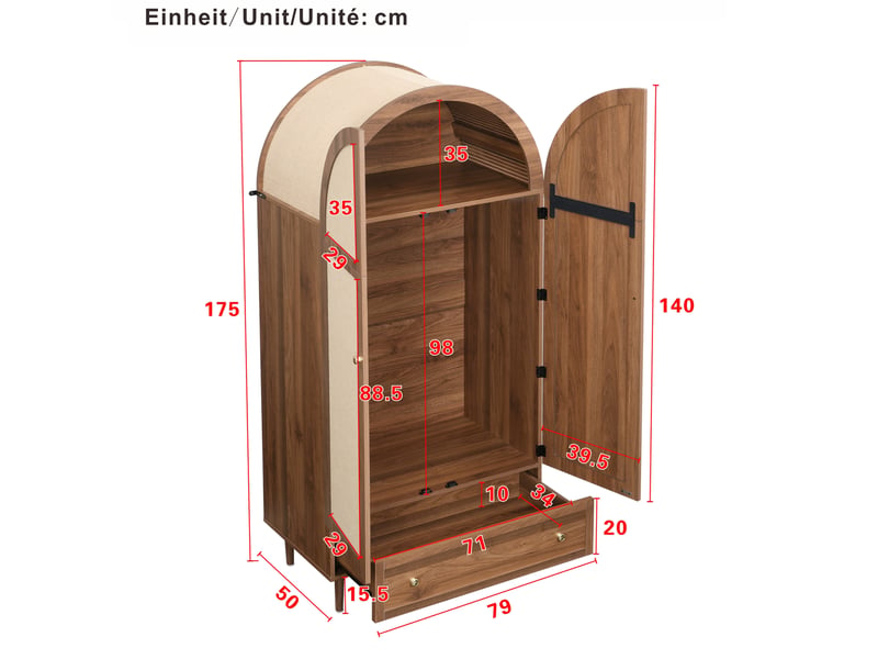  Armoire avec tiroir 79x50x175 cm portes revêtues de tissu mdf noyer et beige  - Conforama C