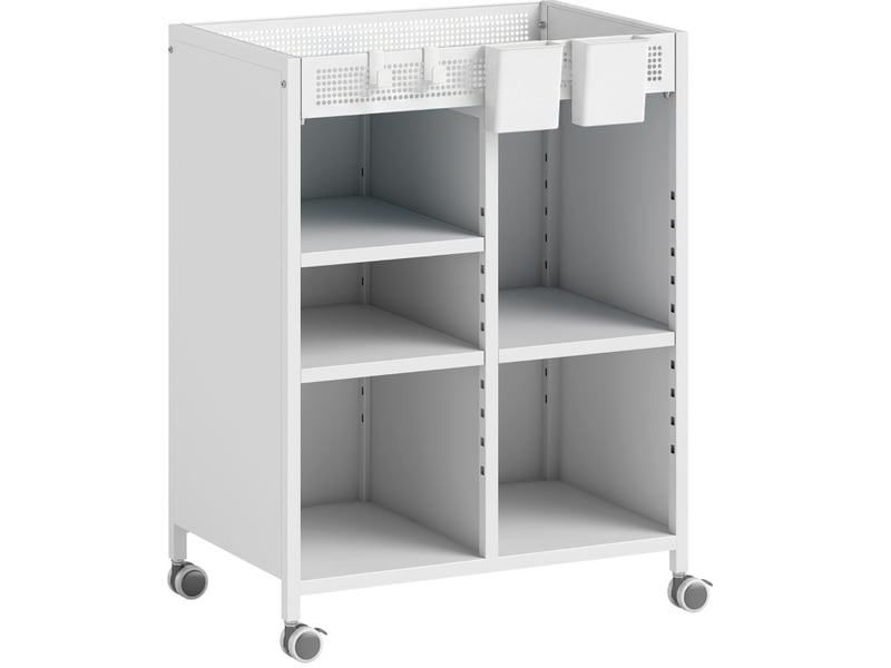  Bibliothèque tcqpz sur roulettes 4 niveaux 53 x 34 x 69,5 cm étagères réglables paniers suspendus métal blanc  - Conforama A