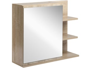 Miroir de salle de bain mural avec porte et 3 étagères latérales en bois, 60 x 18 x 50 cm