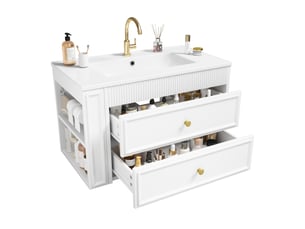 Meuble vasque suspendu 81x47x52 cm 2 tiroirs mdf blanc brillant