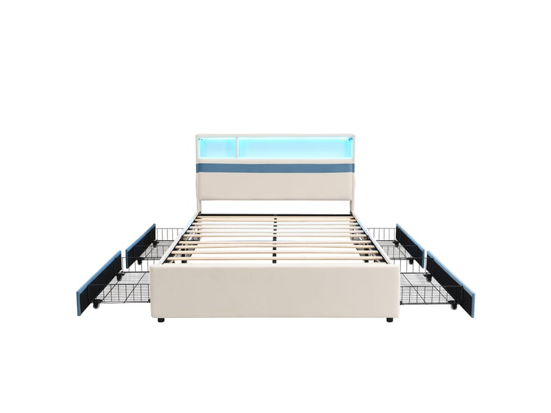 Lit enfant avec rangement 140 x 200 cm, 4 tiroirs, led et usb - Conforama D