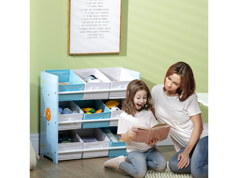  Armoire à jouets avec 9 paniers amovibles en mdf et tissu, 63 x 30 x 60 cm, bleue  - Conforama B