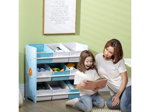 Armoire à jouets avec 9 paniers amovibles en mdf et tissu, 63 x 30 x 60 cm, bleue