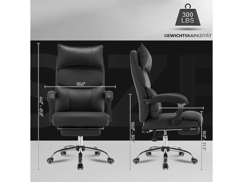  Chaise de bureau ergonomique noire avec double soutien lombaire réglable et repose-pieds, tissu technique  - Conforama C