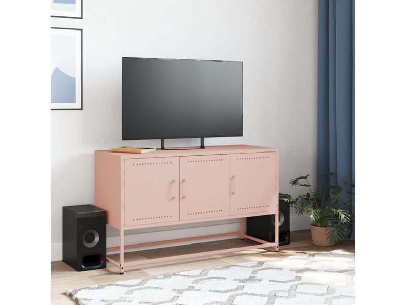  Meuble tv - banc tv - meuble de rangement rose 100,5x39x60,5 cm acier  - Conforama C