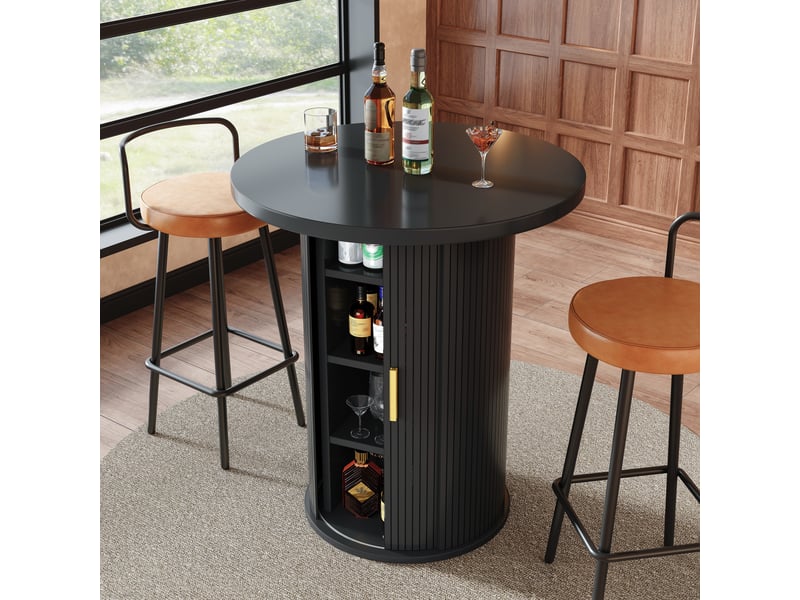 Table de bar ronde avec rangement mange-debout aspect bois table haute pour salon 60x60x91cm - Conforama B