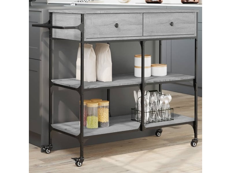  Desserte de cuisine, chariot de rangement sonoma gris 105x42x95 cm bois d'ingénierie  - Conforama B