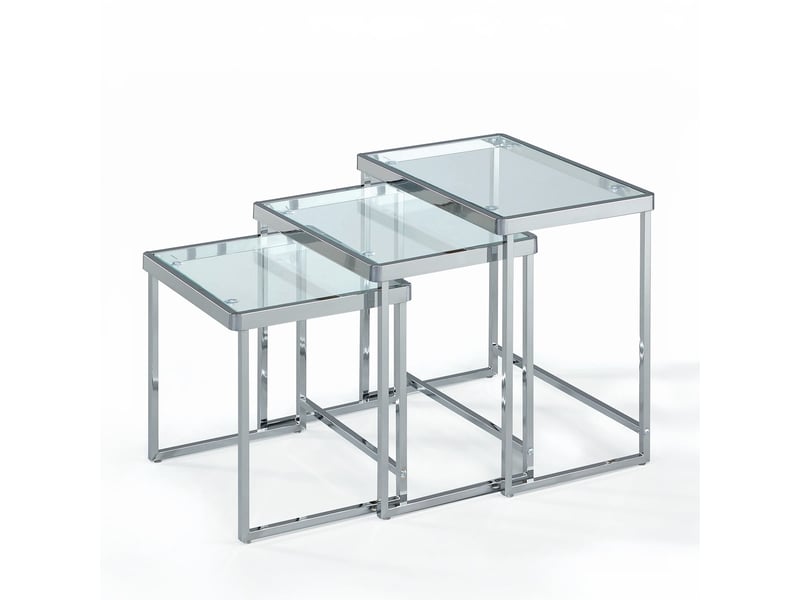 Ensemble de 3 tables basses en acier chromé et verre trempé kany  - Conforama A