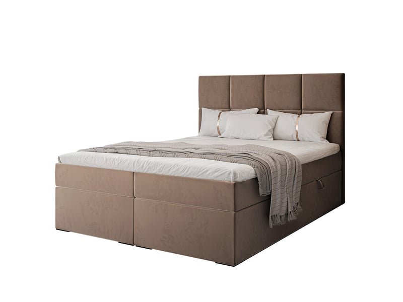 Lit coffre magnus - 180x200 cm - avec matelas et surmatelas - velours dense - marron clair MAGNUS - Conforama A