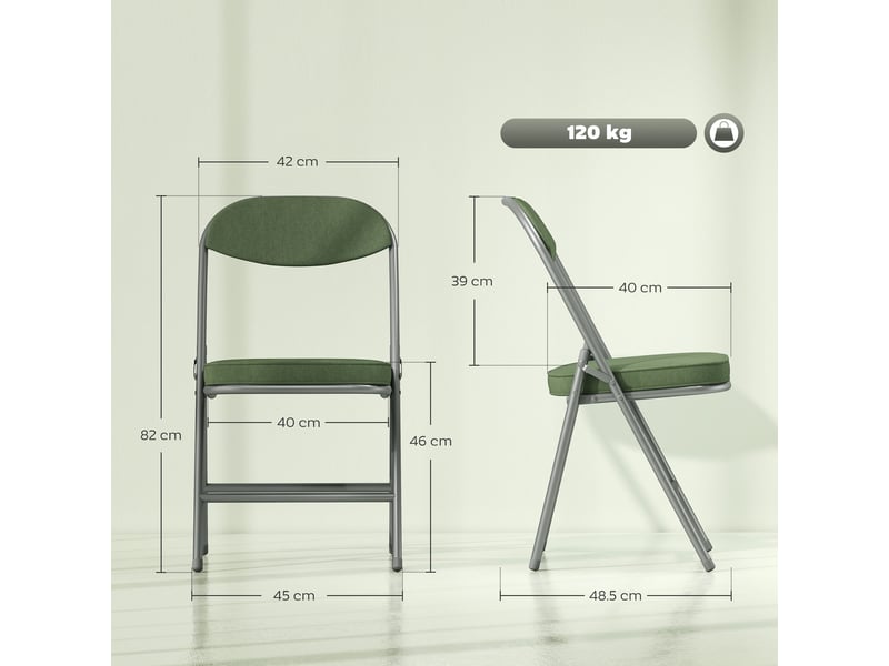  Lot de 4 chaises pliantes chaises de salle à manger portables avec assises et dossiers rembourrés en côtelé velours vert  - Conforama C