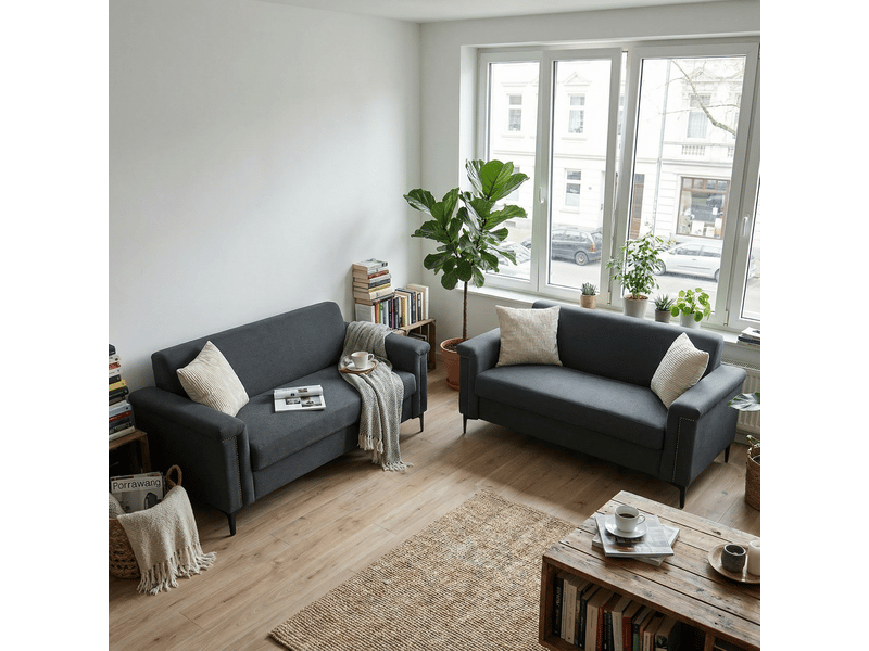  Canapé droit 2 places pour petit espace  - structure bois et métal, polyester - gris foncé  - Conforama B