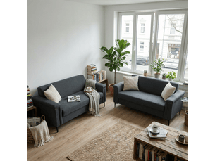 Canapé droit 2 places pour petit espace  - structure bois et métal, polyester - gris foncé