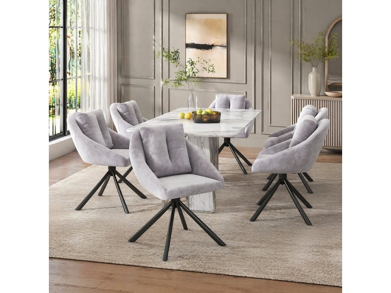  Chaise de salle à manger grise moderne, élégante et confortable, pivotante à 360 degrés, en tissu velours respirant, design ergonomique  - Conforama C