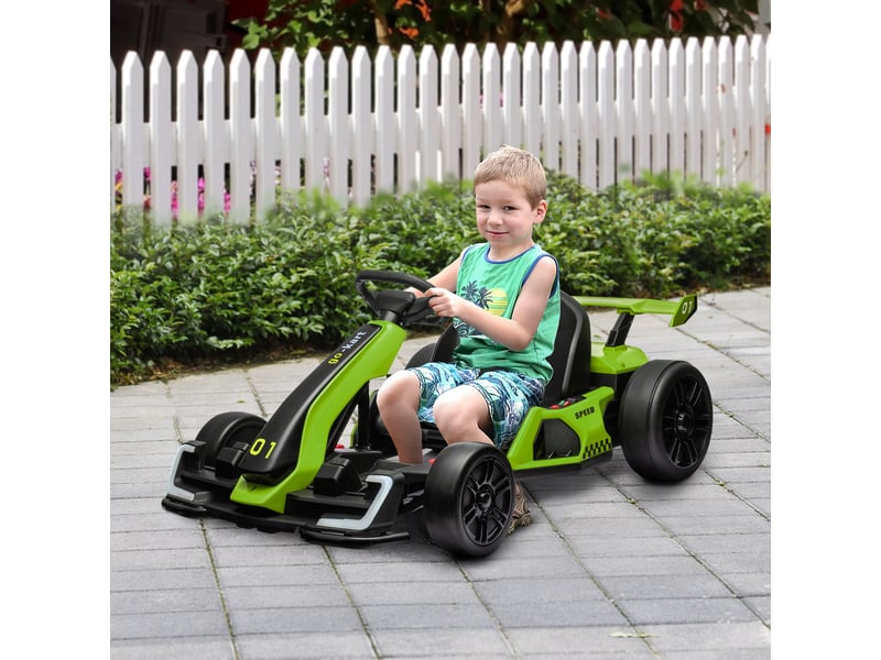  Karting électrique pour enfants de 6 à 12 ans, 24 v, 12 kmh, siège réglable, vert  - Conforama C