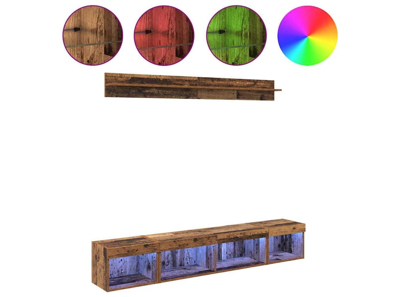 Ensemble de meuble tv - banc tv - meuble de rangement mural 5 pcs bois ancien bois d'ingénierie - Conforama D