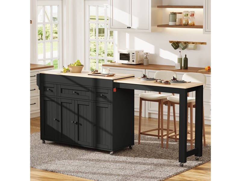  Ilot de cuisine 4 portes 3 tiroirs coloris noir mdf  - Conforama E