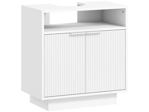 Meuble sous-évier avec 2 portes rainurées et compartiment ouvert pour évier sans colonne, 60 x 33 x 63 cm, blanc