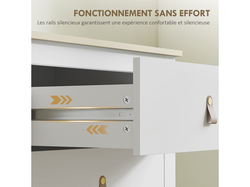  Commode 6 tiroirs meuble de rangement style contemporain avec poignées en polyuréthane, blanc, 120 x 40 x 78 cm  - Conforama W