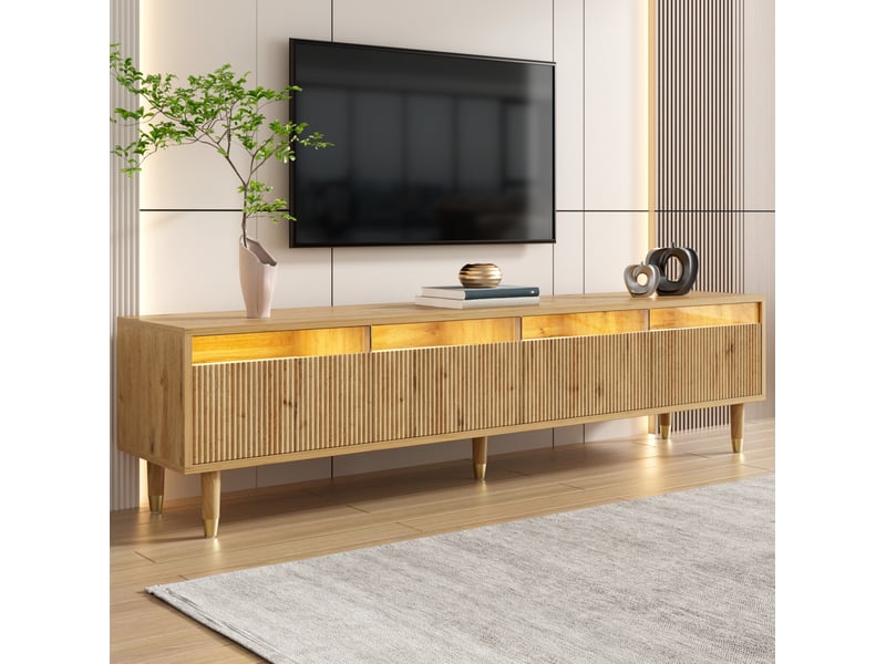  Meuble tv 178x35x45 cm, 4 tiroirs et passe-câbles en mdf et acrylique coloris naturel  - Conforama C