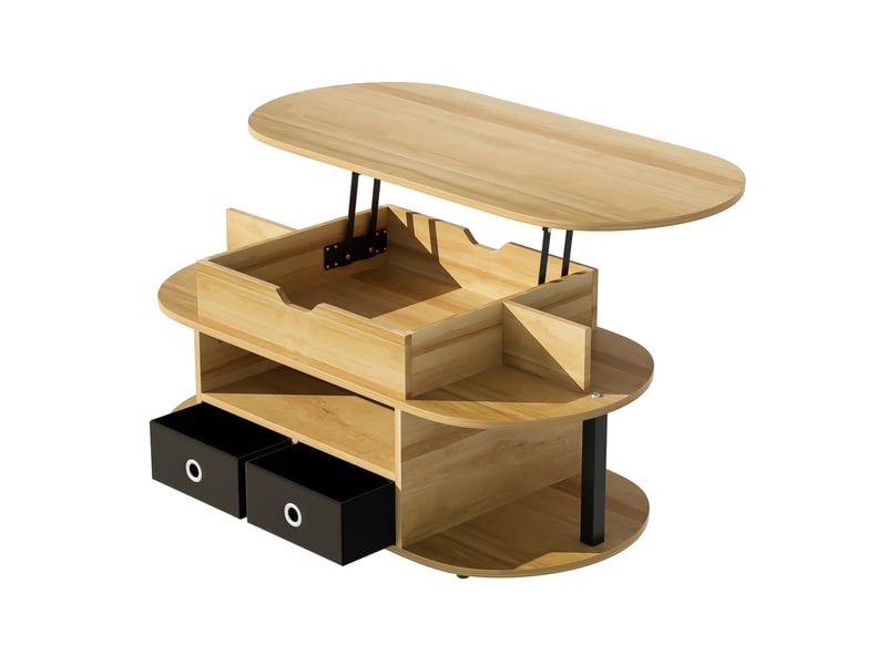  Table basse 105x50x45 cm, plateau relevable, 2 tiroirs en tissu, grand rangement, design moderne pour salon et bureau - noir et bois  - Conforama A