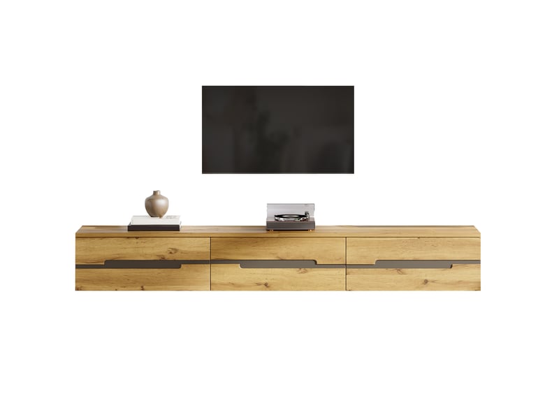  Meuble tv mural avec 3 tiroirs 160x30x25,5 cm coloris bois naturel  - Conforama A