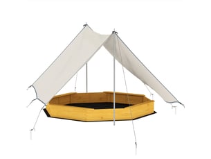 Bac à sable en bois avec auvent, bac à sable enfant extérieur avec 4 bancs, doublure de fond, jaune