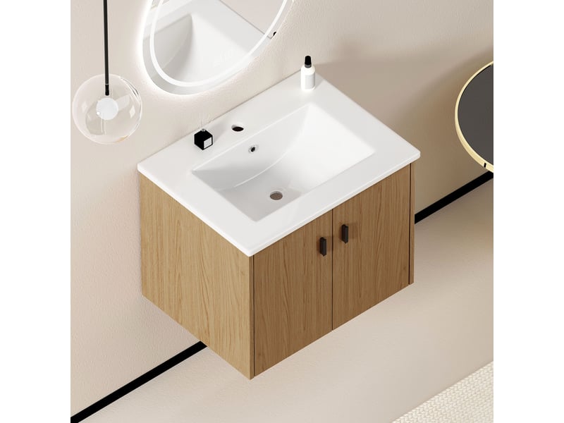  Armoire de salle de bain avec 2 portes à fermeture douce, rangement spacieux en mdf, pour petite salle de bain, 60 cm  - Conforama C