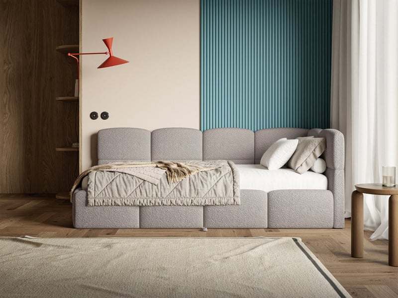 Selsey cloudy - lit rembourré - 170x185 cm - bouclé gris clair clair - côté droit Cloudy - Conforama B