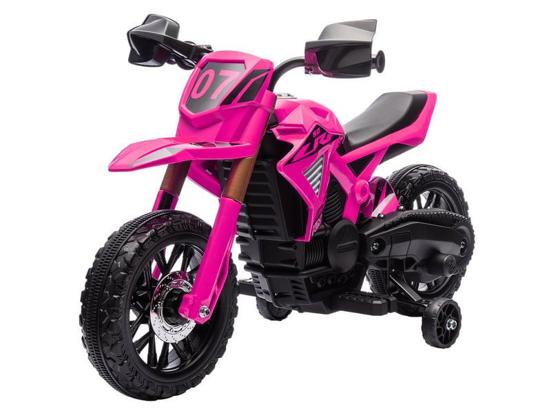  Moto électrique pour enfants de 3 ans et plus, alimentée par batterie 12 v, avec stabilisateurs et klaxon, capacité de charge de 30 kg, rose  - Conforama B
