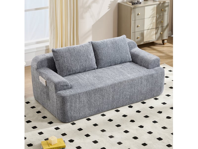  Canapé modulable 2 places convertible avec 2 coussins déhoussables, assise basse en velours côtelé gris, 171 × 92 × 64 cm  - Conforama B