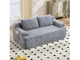 Canapé modulable 2 places convertible avec 2 coussins déhoussables, assise basse en velours côtelé gris, 171 × 92 × 64 cm
