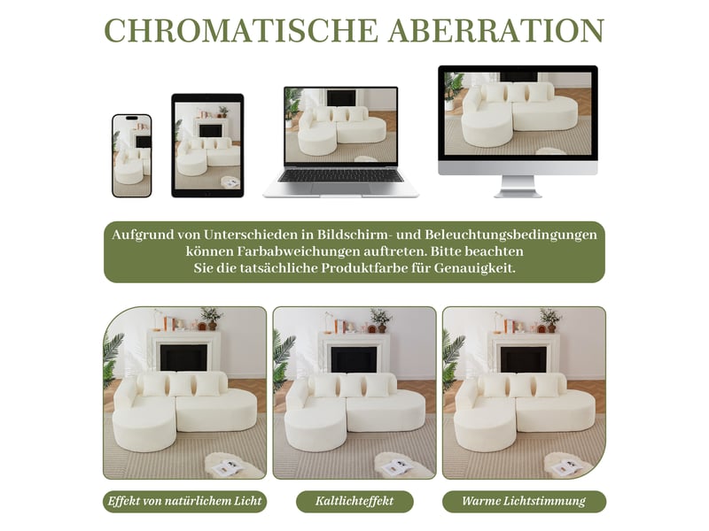  Canapé beige en chenille, forme arrondie douce, style wabi-sabi, tissu chenille crème résistant, style moderne  - Conforama D