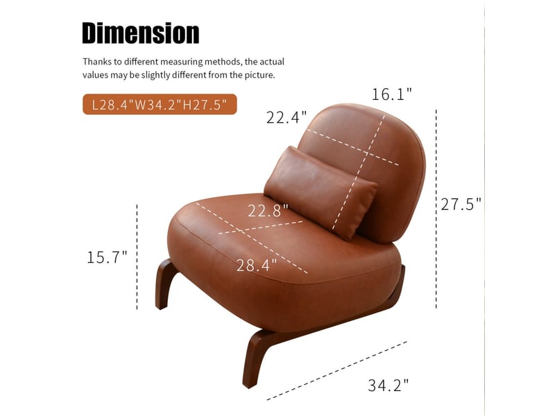  Fauteuil d'appoint sans accoudoirs - 86.9x72.1x69.9cm - siège de lecture salon pieds en bois massif - marron  - Conforama E