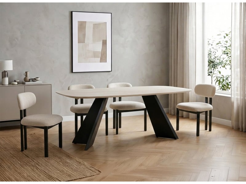  Lot de 2 chaises en tissu texturé écru pieds en métal noir leona A3123-ECR-NOI - Conforama D