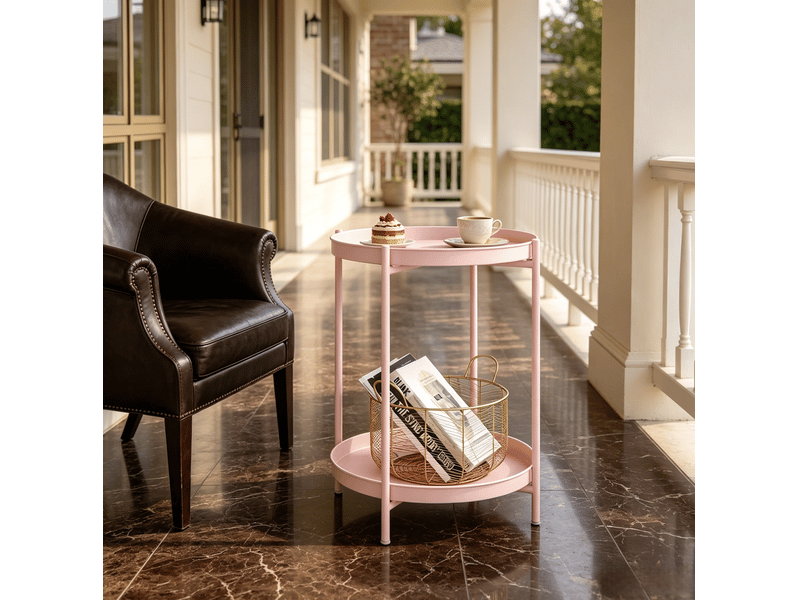  Bout de canapé 44x44x53 cm, table de salon, meuble d'appoint, rangement déco, pratique, fonctionnel, en métal, rose  - Conforama E