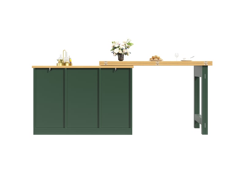  Table de bar extensible design avec fonction de rotation 360° et rangements, longueur ajustable de 120 à 180 cm, salon, salle à manger, home office, vert antique  - Conforama D