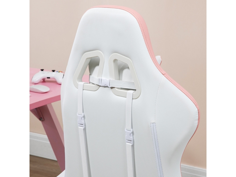  Chaise gaming celac inclinable ergonomique blanc rose  - Conforama D