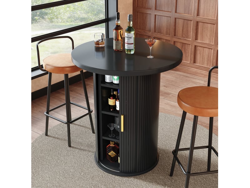  Meuble bar rond avec 1 porte coulissante et 4 étagères de rangement, en mdf et métal, pour salon, 60 × 60 × 91,6 cm  - Conforama C