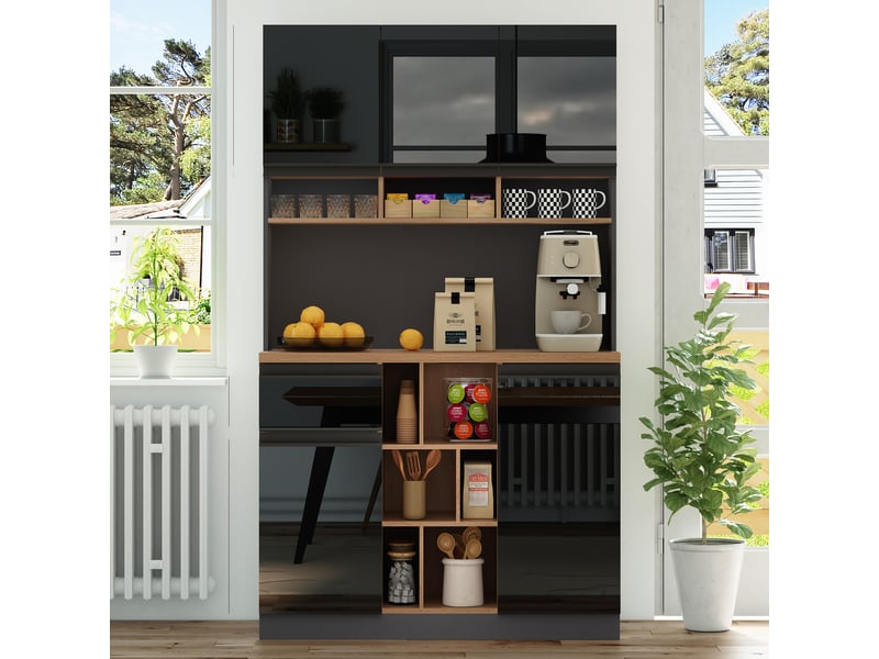  Buffet design gris noir 105x45x185 cm – tiroirs et étagères réglables, poignées métal  - Conforama B