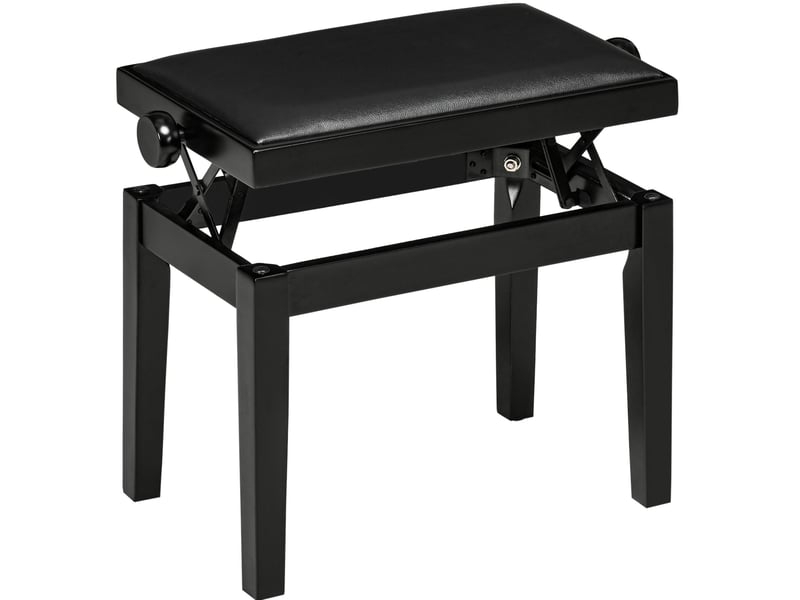 Banquette de piano réglable en hauteur avec coussin en simili cuir et structure en bois, noir, 63 × 33 × 45-56 cm - Conforama A