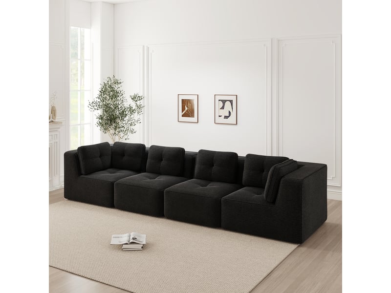  Canapé d'angle modulaire avec assise profonde, dossier confortable, base antidérapante en corduroy noir  - Conforama B