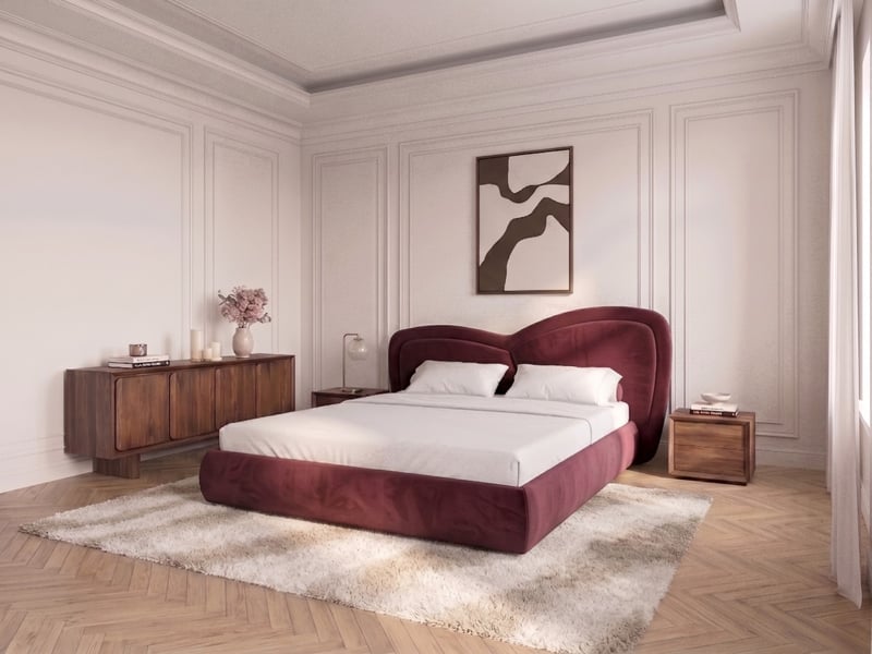 Bobochic lit bas daniela tissu velours lisse rouge 180x200 DANIELA - Conforama C