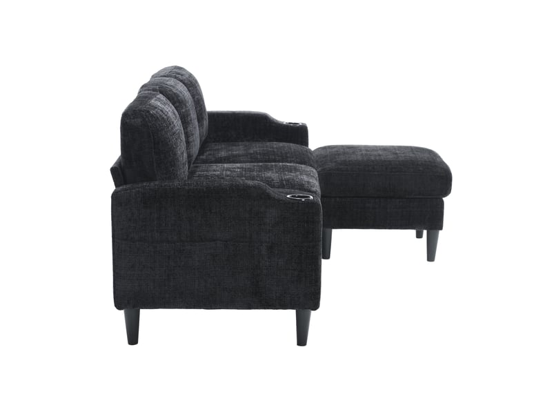  Canapé 4 places, canapé de salon – en velours, porte-gobelets, avec accoudoirs, poches latérales, avec pouf, avec rangement  - Conforama B