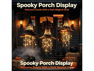 Lot de 3 décoration halloween suspendue, chapeau de sorcière lumineux led pour porche, entrée, jardin et terrasse