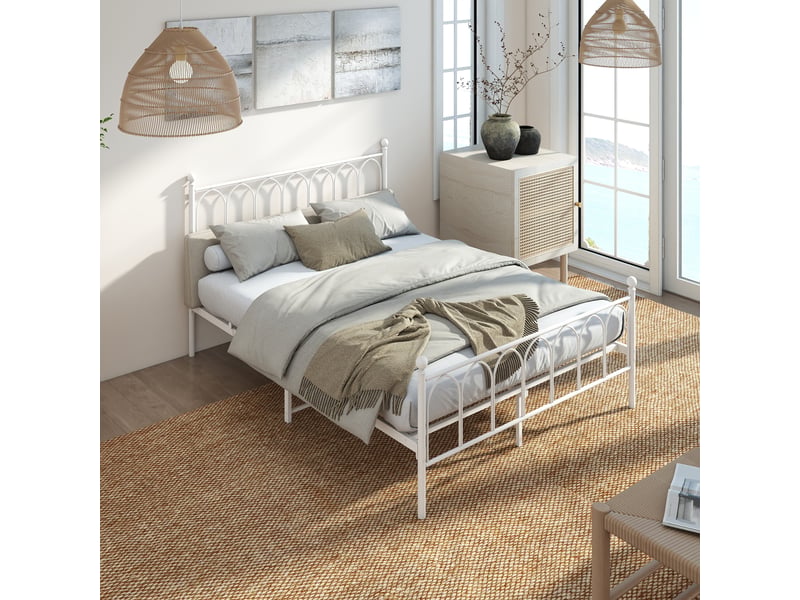  Lit simple 140 × 200 cm 1 place avec rangement sous le lit et structure anti-bruit, sans matelas, en métal, blanc  - Conforama B