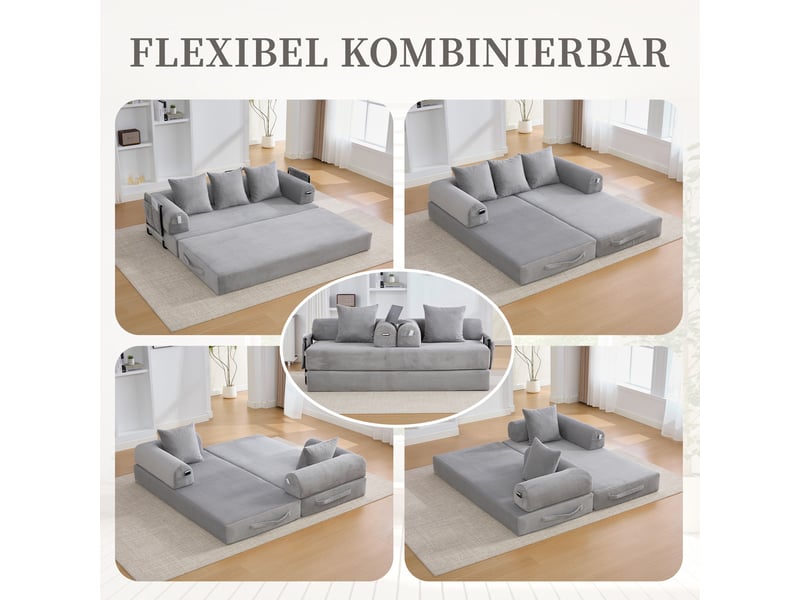  Canapé convertible canapé au sol canapé modulable 3 places canapé compressé en velours côtelé avec structure en métal, gris clair  - Conforama R
