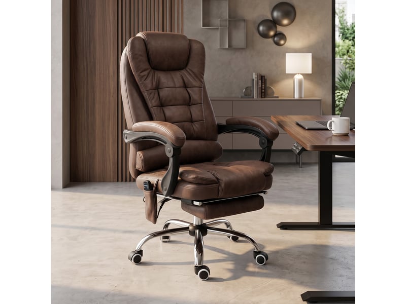  Fauteuil de bureau direction massant chauffant hauteur réglable dossier toile inclinable de microfibre marron  - Conforama R
