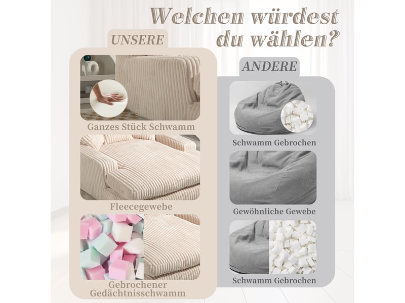  Canapé convertible, canapé-lit – coussins inclus, beige, en velours tricoté, 1 place, style cloud  - Conforama C