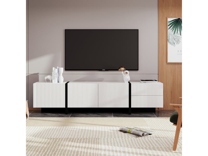  Meuble tv 190x35x45 cm avec 3 portes et 2 tiroirs, brun et blanc  - Conforama B